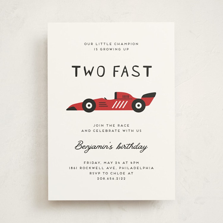 "Formula one car" - Children's Birthday Party Invitations in Ruby by Ester Bernaldo de Quiros - Front