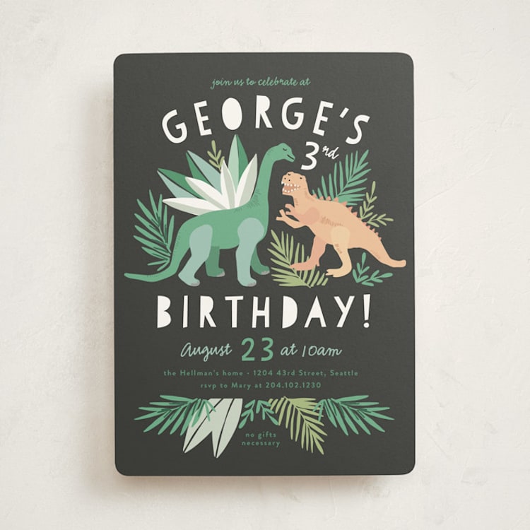 "Dino Friends" - Children's Birthday Party Invitations in Graphite by Alethea and Ruth - Front