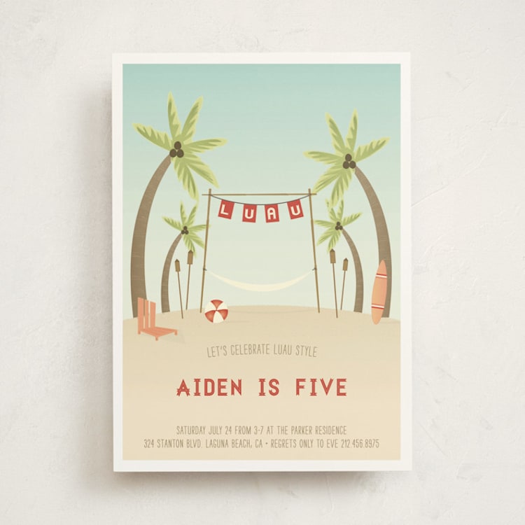 "Beach Luau" - Children's Birthday Party Invitations in Red Balloon by Grace Kreinbrink - Front
