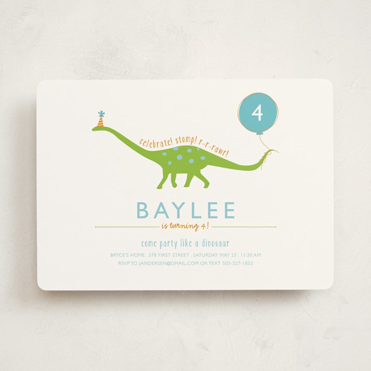 "Party Like A Dinosaur" - Children's Birthday Party Invitations in Lake by freckle fish - Front