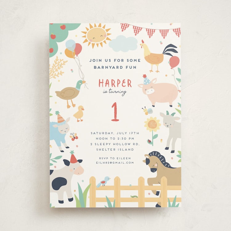 "barnyard fun" - Children's Birthday Party Invitations in Barn by peetie design - Front