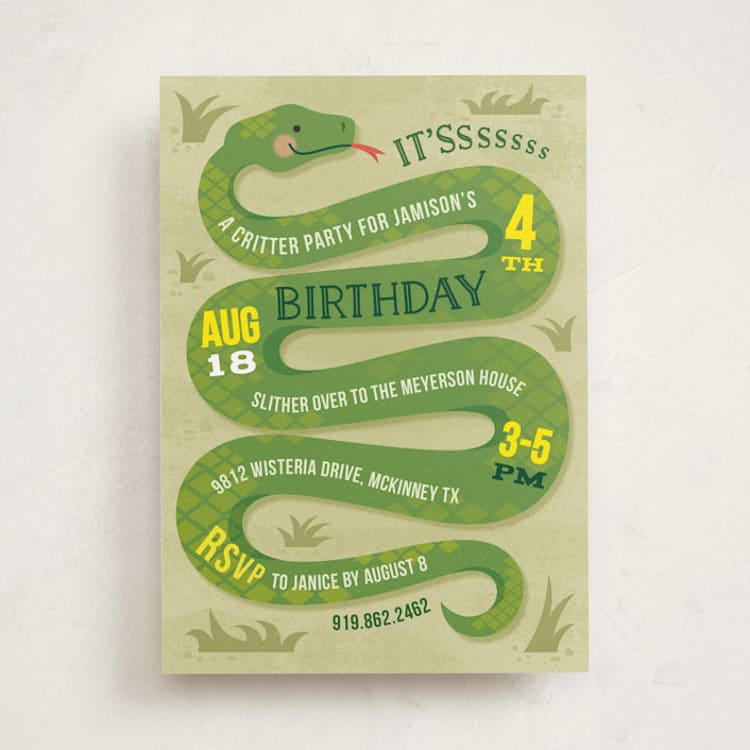 "Slithering Snake" - Children's Birthday Party Invitations in Grass by Jessica Ogden - Front