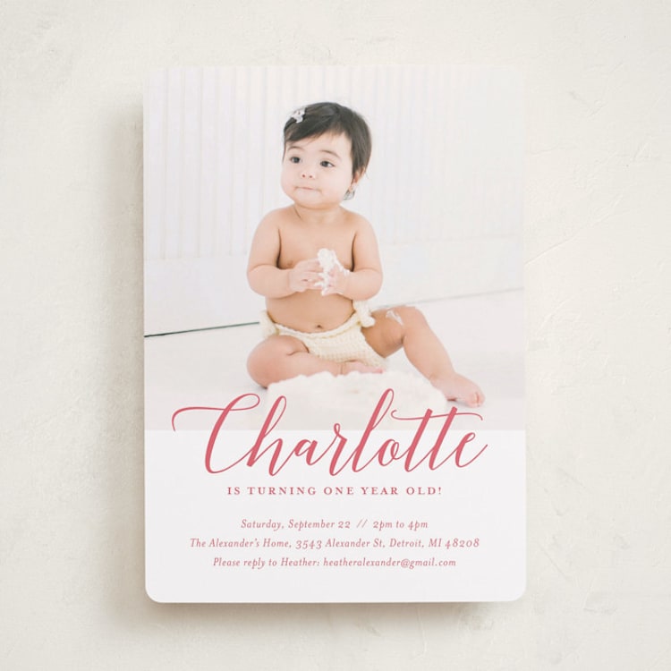 "Big Script" - Children's Birthday Party Invitations in Blush by Genna Blackburn - Front