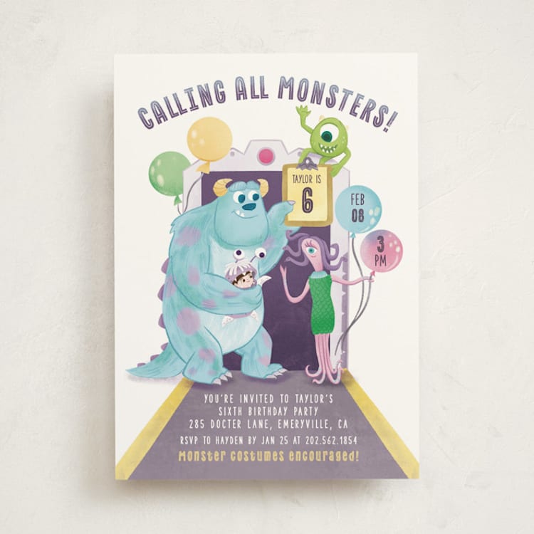 "Disney and Pixar's Monster's Inc Party Door" - Children's Birthday Party Invitations in Roar by curiouszhi - Front