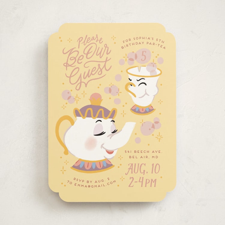 "Disney Enchanted Beauty And The Beast Tea Party" - Children's Birthday Party Invitations in Lemonade by Rebecca Smith - Front