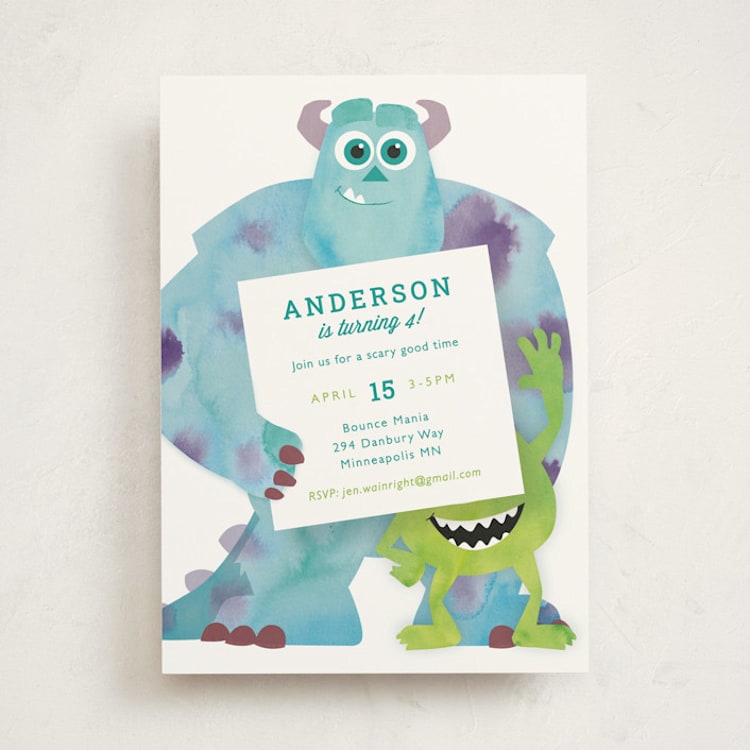 "Disney and Pixar's Monster's Inc Party" - Children's Birthday Party Invitations in Marshmallow by Holly Whitcomb - Front