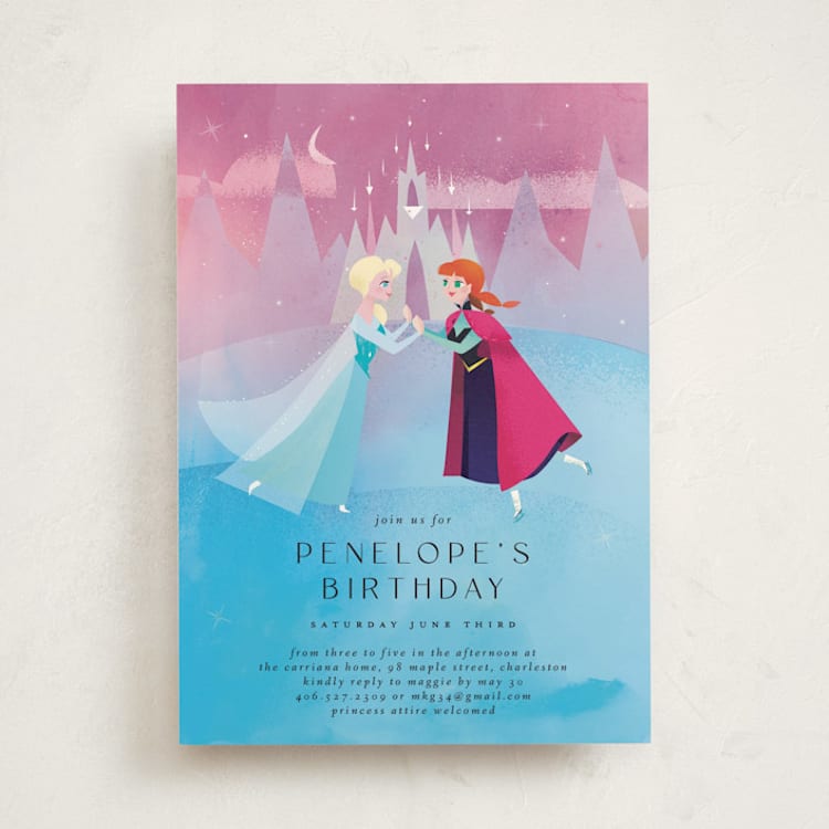 "Elsa and Anna from Disney's Frozen" - Children's Birthday Party Invitations in Twilight by Lori Wemple - Front