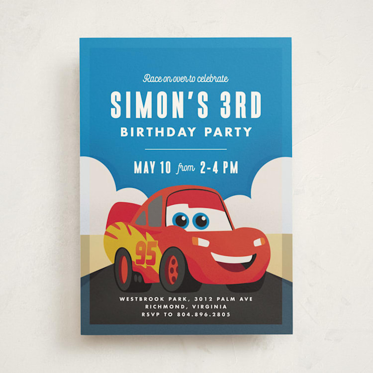 "Disney and Pixar's Cars Kachow" - Children's Birthday Party Invitations in Sky by Carly Reed Walker - Front