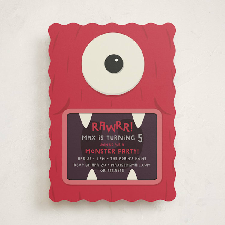 "Monster Party" - Children's Birthday Party Invitations in Scary Scarlet by Lori James - Front