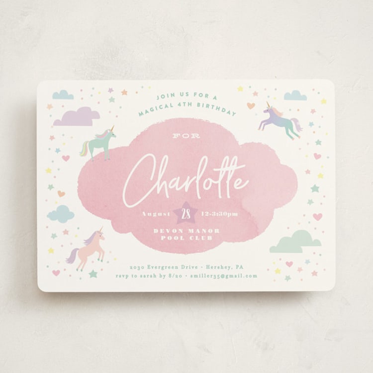 "Unicorn Dreams" - Children's Birthday Party Invitations in Bubblegum by Jennifer Wick - Front