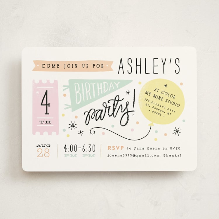 "Details details" - Children's Birthday Party Invitations in Cotton Candy by Jennifer Wick - Front