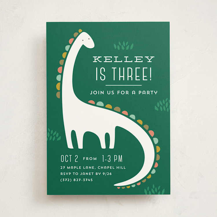 "Dinotastic" - Children's Birthday Party Invitations in Palm by Laura Hankins - Front