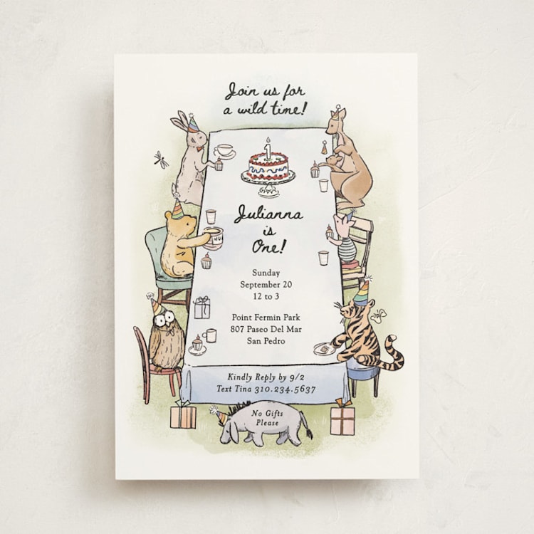 "Disney's Pooh and Friends Party Table" - Children's Birthday Party Invitations in Mist by Becky Nimoy - Front