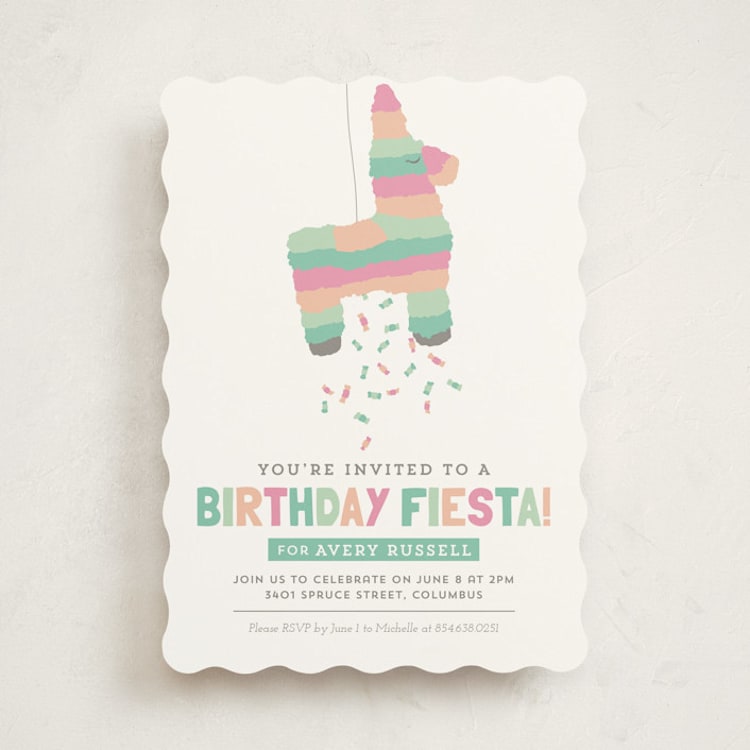 "Pinata" - Children's Birthday Party Invitations in Seafoam by Keen Peachy - Front