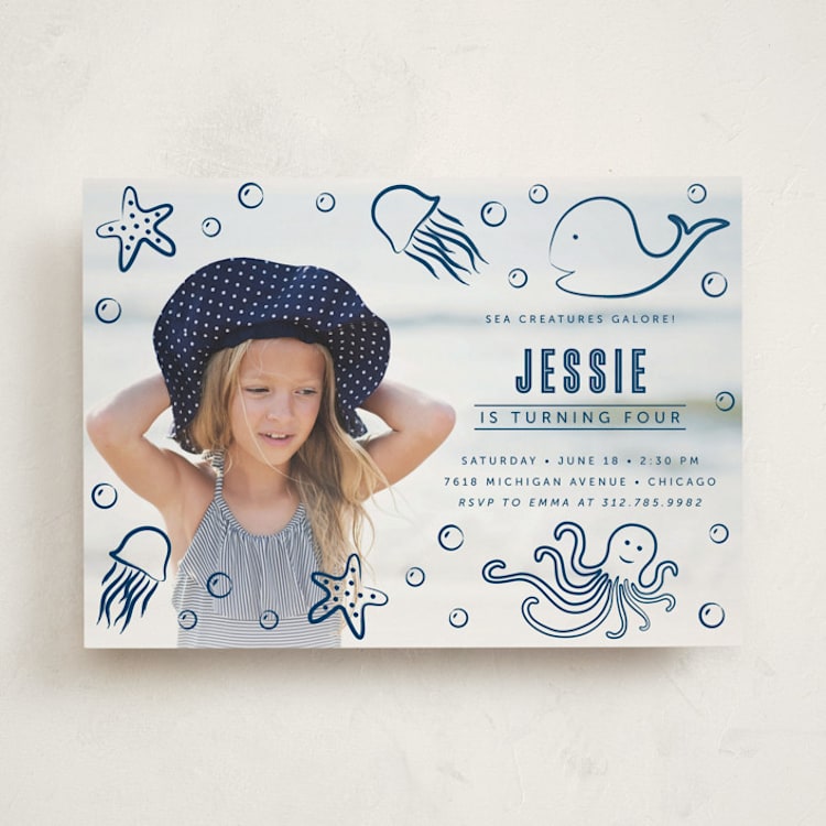 "Aquatic Doodles" - Children's Birthday Party Invitations in Ocean by Lehan Veenker - Front