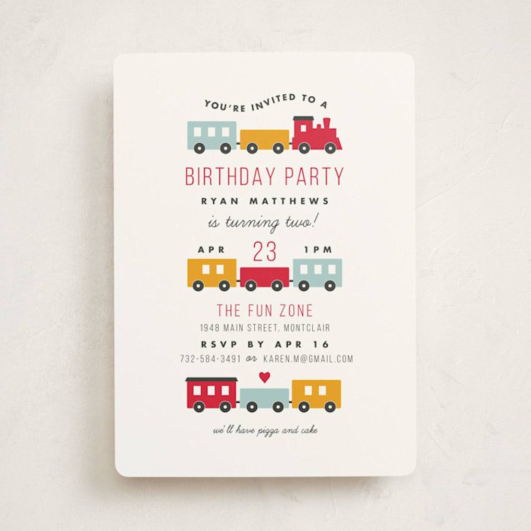 "Birthday Train" - Children's Birthday Party Invitations in Fire Hydrant by Sandra Picco Design - Front