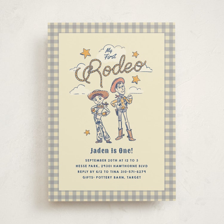 "Disney and Pixar's Woody and Jessie Toy Story 2 Rodeo" - Children's Birthday Party Invitations in Bluebell by Becky Nimoy - Front