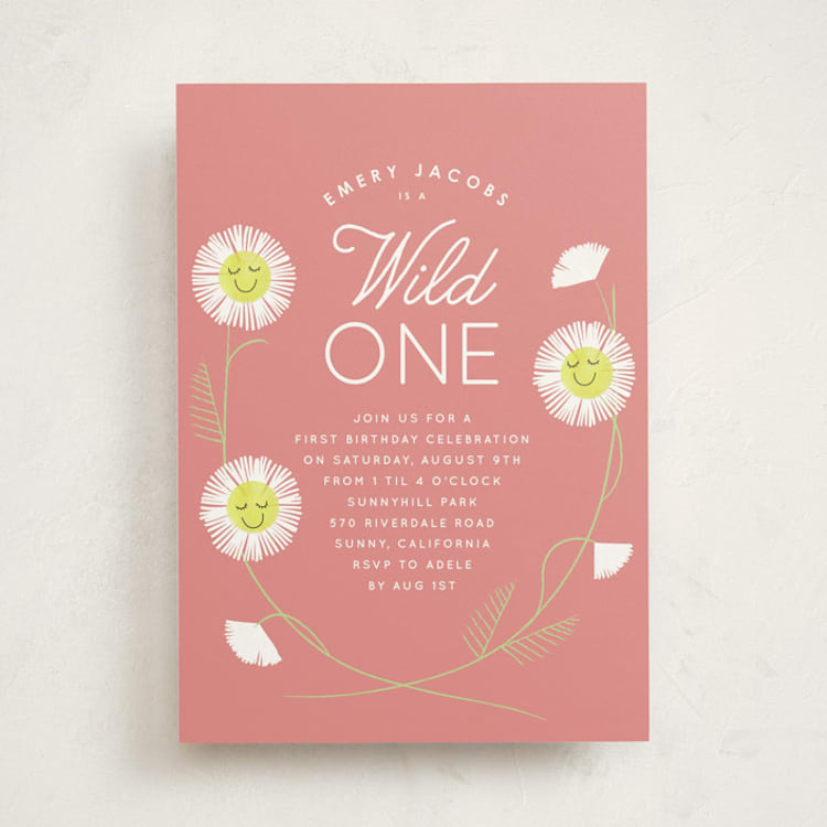 "Daisy Smiles" - Children's Birthday Party Invitations in Petal by Baumbirdy - Front