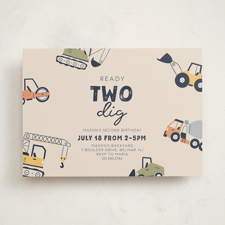 "Ready Two Dig" - Children's Birthday Party Invitations in Mint by Britt - Front
