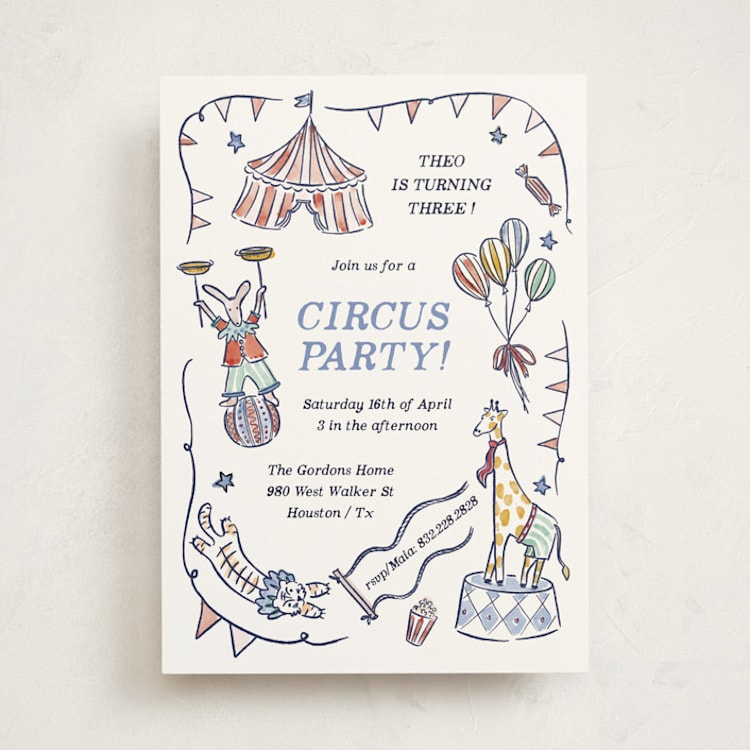 "Circus Day" - Children's Birthday Party Invitations in Sky by Pati Cascino - Front