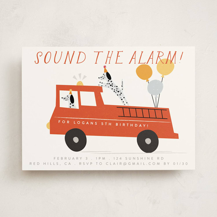 "Sound The Alarm!" - Children's Birthday Party Invitations in Dalmatian by Angela Thompson - Front