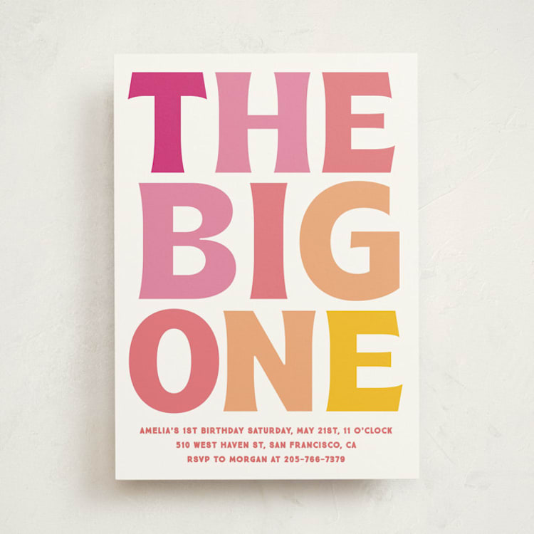 "The Big One" - Children's Birthday Party Invitations in Rose by Baumbirdy - Front