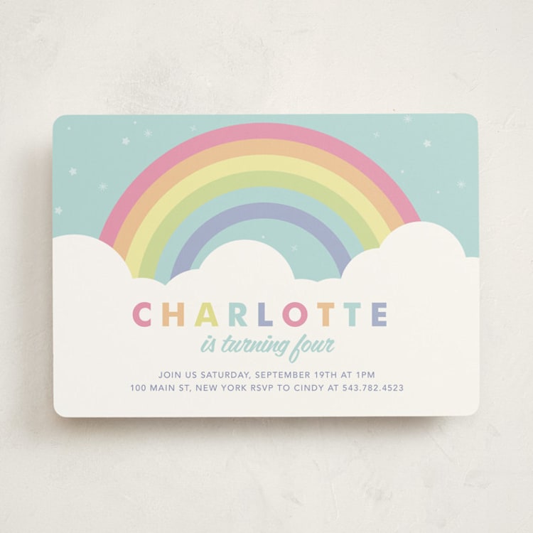 "Pastel Rainbow Sparkles" - Children's Birthday Party Invitations in Mint by Maria Alou - Front