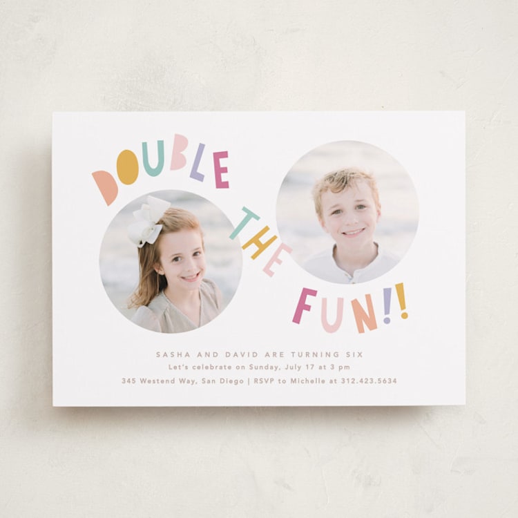 "Double the fun" - Children's Birthday Party Invitations in Sherbet by Creo Study - Front
