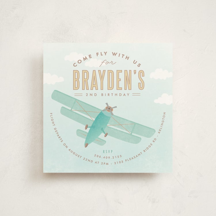 "Come Fly with Us" - Children's Birthday Party Invitations in Teal by Karidy Walker - Front