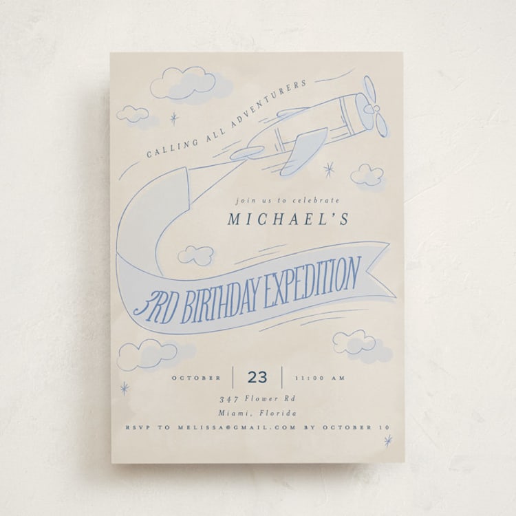 "Fly With Me" - Children's Birthday Party Invitations in Sky by Vera Lim - Front