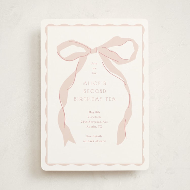 "Framed Bow" - Children's Birthday Party Invitations in Blush by Baumbirdy - Front