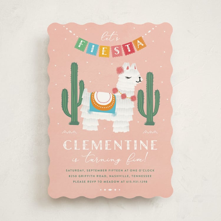 "Llama Piñata" - Children's Birthday Party Invitations in Strawberry by Jennifer Lew - Front