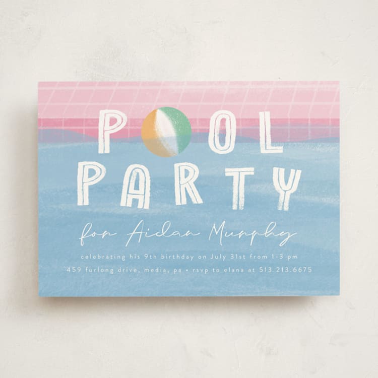 "Bobbing Beachball" - Children's Birthday Party Invitations in Cotton Candy by Beth Murphy - Front