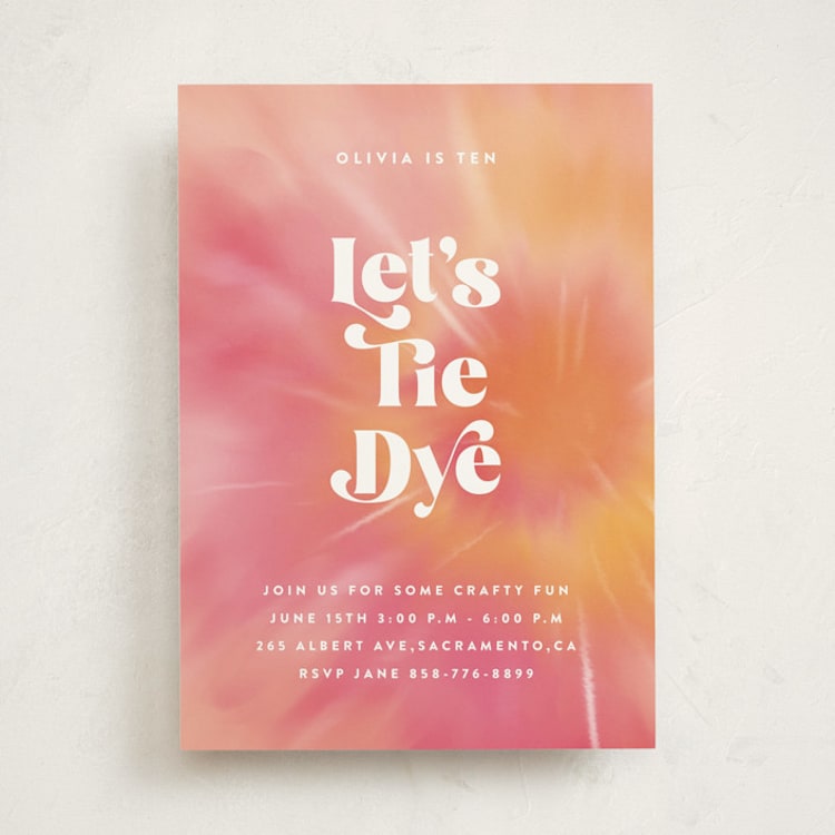 "Tie Dye Party" - Children's Birthday Party Invitations in Coral by Nazia Hyder - Front