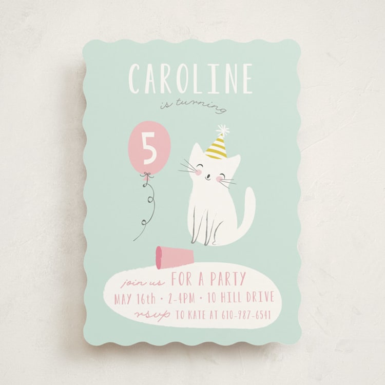"Party cat" - Children's Birthday Party Invitations in Spearmint by Angela Thompson - Front