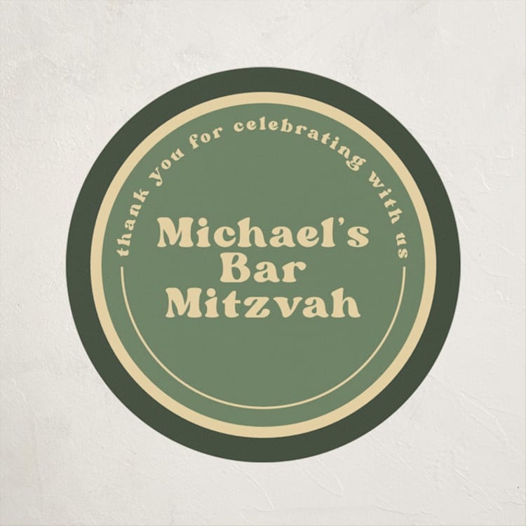 "Camp Mitzvah" - Children's Birthday Party Stickers in Sage by Creo Study - Front