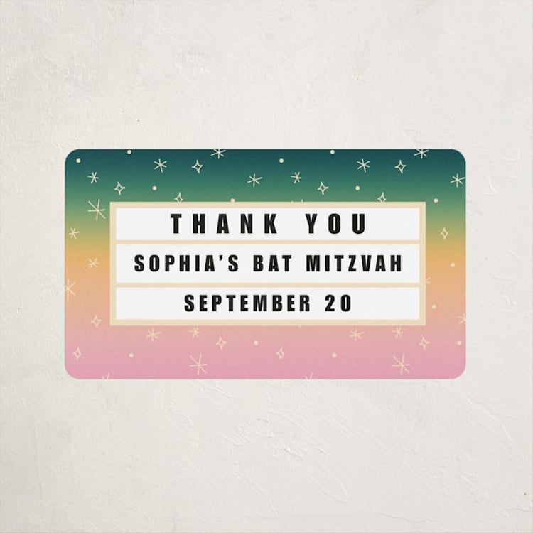 "Bat Mitzvah Theatre Marquee" - Children's Birthday Party Stickers in Peony by Becky Nimoy - Front