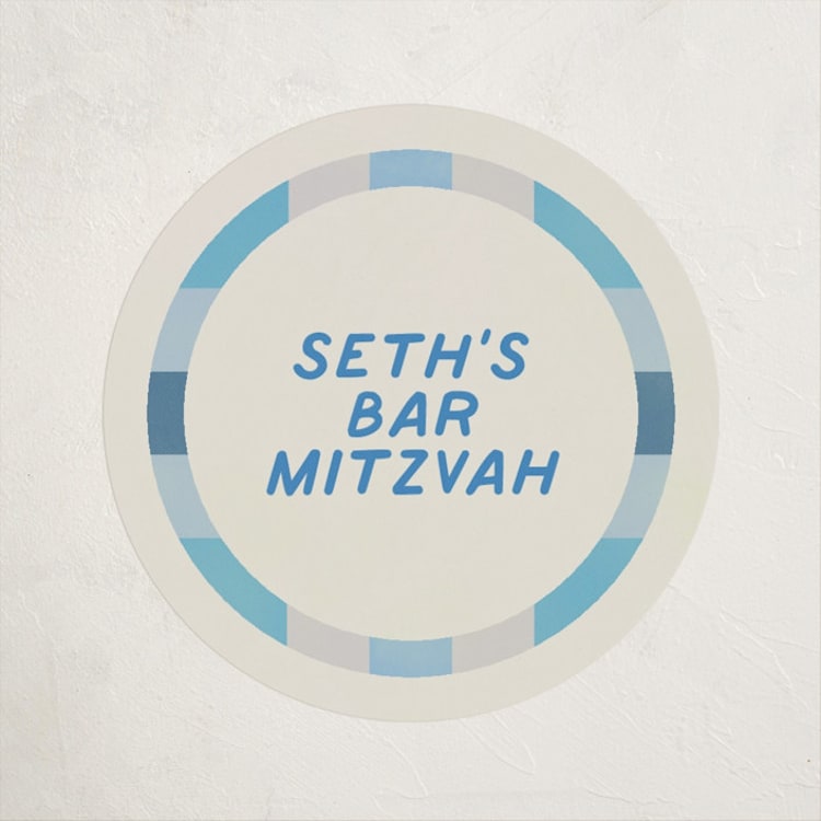 "Checkered Mitzvah" - Children's Birthday Party Stickers in Sky by Creo Study - Front