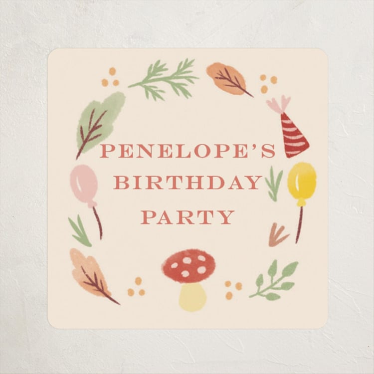 "Woodland Celebration" - Children's Birthday Party Stickers in Sunshine by iamtanya - Front