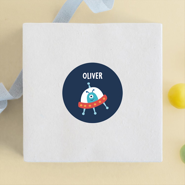 "space age" - Children's Birthday Party Stickers in Midnight by peetie design - Front