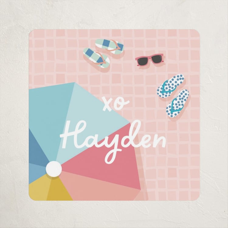 "Cool Pool Party" - Children's Birthday Party Stickers in Coral by Lisa McLean - Front