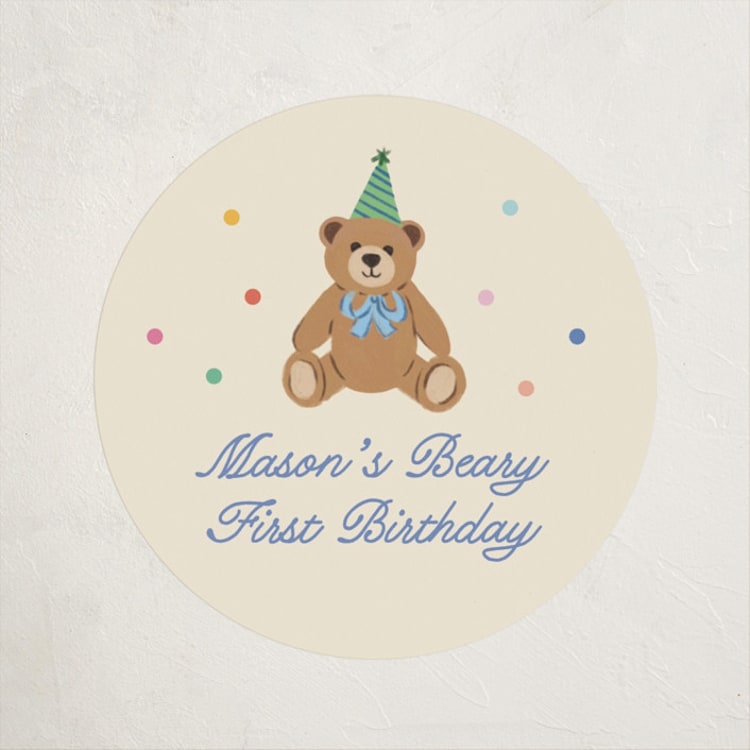 "Beary first birthday" - Children's Birthday Party Stickers in Pond by Creo Study - Front