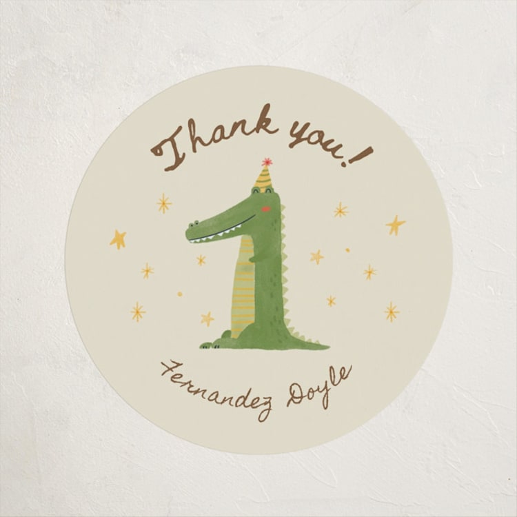 "Crocin' into One" - Children's Birthday Party Stickers in Wasabi by Zove Ahhh - Front