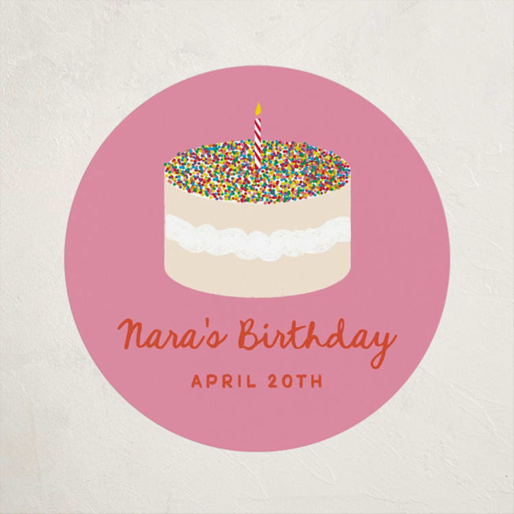 "Dot Cake" - Children's Birthday Party Stickers in Strawberry by Jennifer Lew - Front