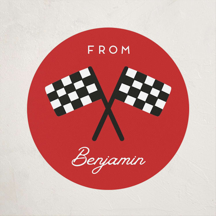 "Formula one car" - Children's Birthday Party Stickers in Ruby by Ester Bernaldo de Quiros - Front