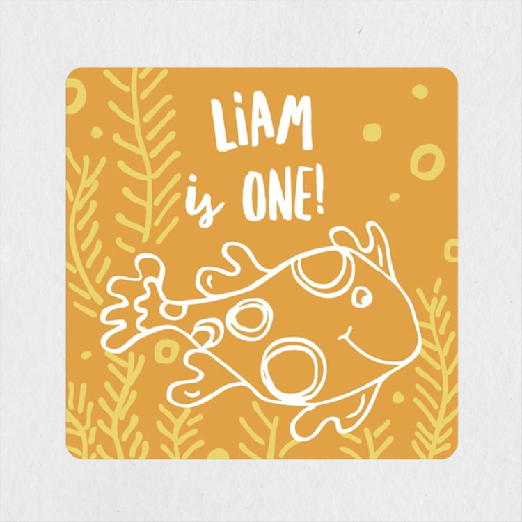 "Snorkel n' See" - Children's Birthday Party Stickers in Goldfish by Amy Toneys - Front