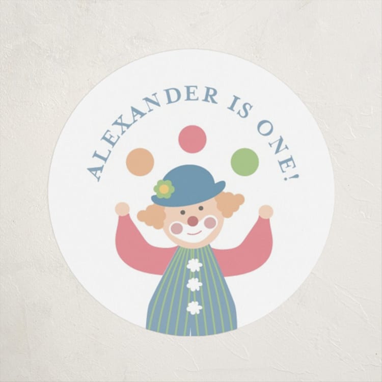 "Step Right Up" - Children's Birthday Party Stickers in Sky by Joanna Griffin - Front