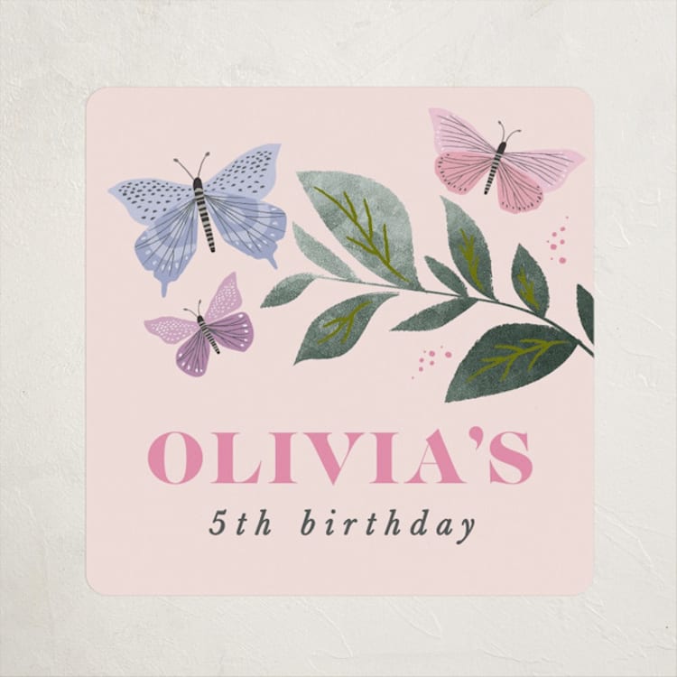 "butterfly kisses" - Children's Birthday Party Stickers in Petal by Karidy Walker - Front