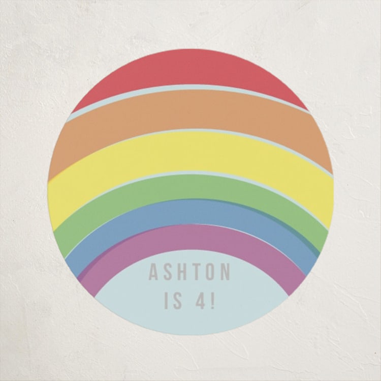 "Rainbow Celebration" - Children's Birthday Party Stickers in Soft Teal by Angela Garrick - Front
