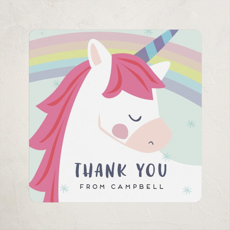 "unicorno" - Children's Birthday Party Stickers in Bubblegum by peetie design - Front